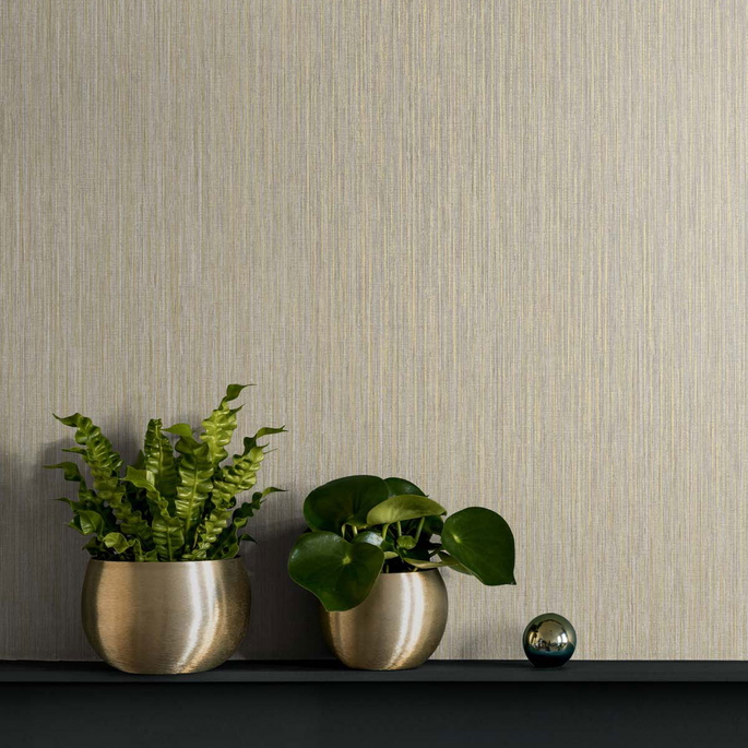 Seabrook Designs Vertical Stria Sandstone &amp; Metallic Gold Wallpaper image 2 of 2