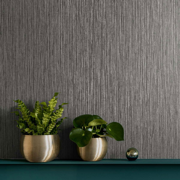 Seabrook Designs Vertical Stria Graphite &amp; Metallic Silver Wallpaper image 2 of 2