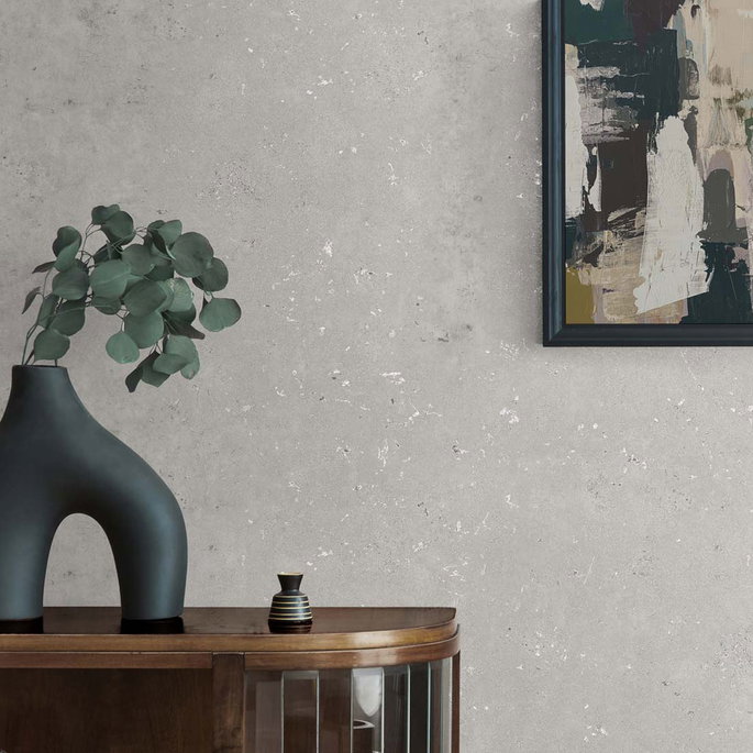 Seabrook Designs Cement Faux Arctic Grey &amp; Metallic Silver Wallpaper image 2 of 2