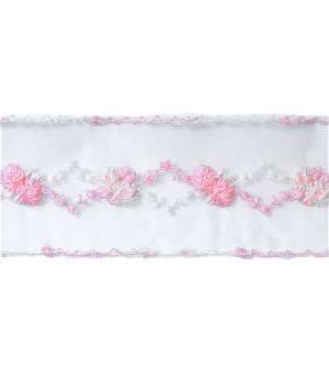 1-3/4 inch White/Pink Embroidered Trim