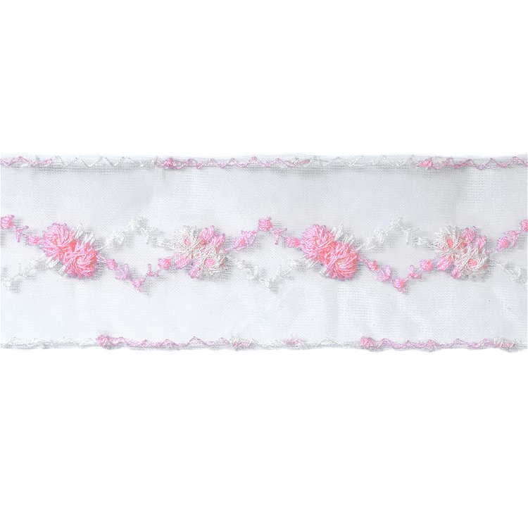 1-3/4" White/Pink Embroidered Trim
